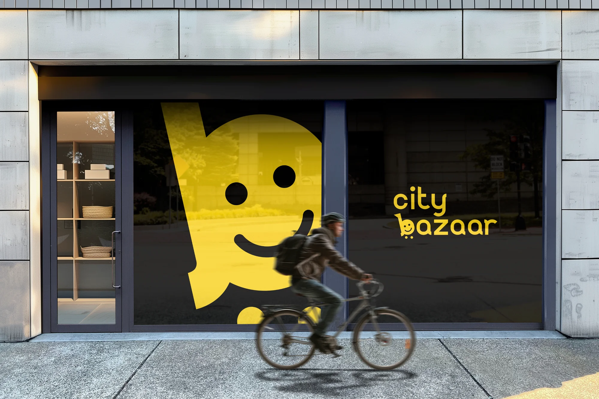 CityBazaar — brand identity on a storefront window